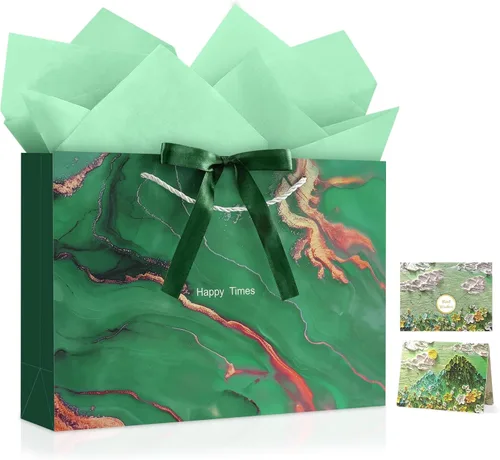 Miniatura 14 de JMANNI Bolsas de regalo, 3 piezas de tamaño mediano con cinta de lazo, bolsa de regalo de papel portátil, patrón de mármol, para cualquier ocasión