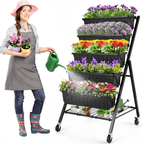 Miniatura 12 de Homdox Cama de jardín vertical de 3.74 pies, maceta elevada vertical de 5 niveles, 23 x 26 x 45 pulgadas, cama elevada para jardín al aire libre