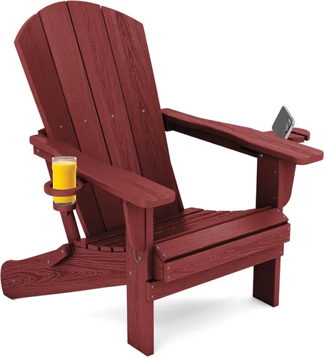 Miniatura 31 de SERWALL Silla Adirondack con portavasos – Juego de 2 sillas Adirondack compuestas para exteriores de polietileno de alta densidad para todo
