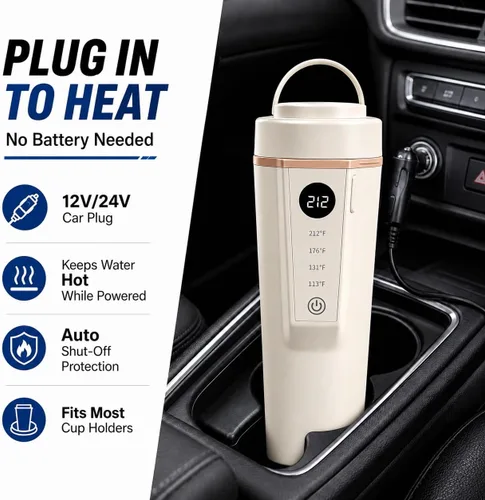 Miniatura 6 de Hervidor eléctrico para automóvil de 12 V/24 V de doble voltaje, hervidor eléctrico portátil de viaje para viajes por carretera, mini caldera