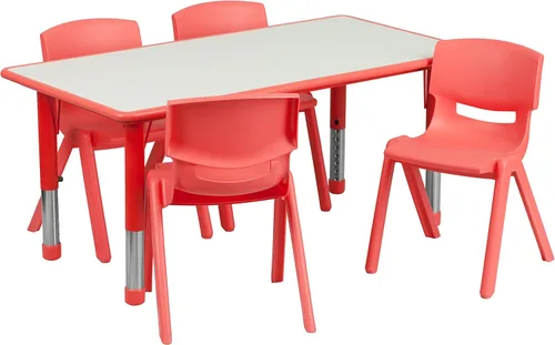 Miniatura 9 de Flash Furniture Emmy - Juego de mesa rectangular de plástico natural ajustable con 4 sillas, 23.625 pulgadas de ancho x 47.25 pulgadas de largo