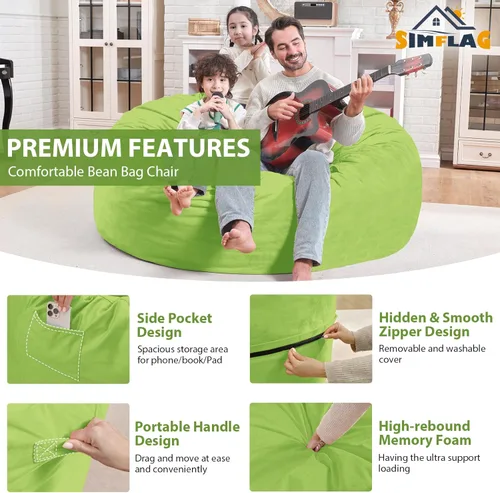 Miniatura 262 de Puf de 5 pies, puf grande con relleno de espuma viscoelástica, sofá puff esponjoso con funda de terciopelo holandés, puf redondo para sala de estar