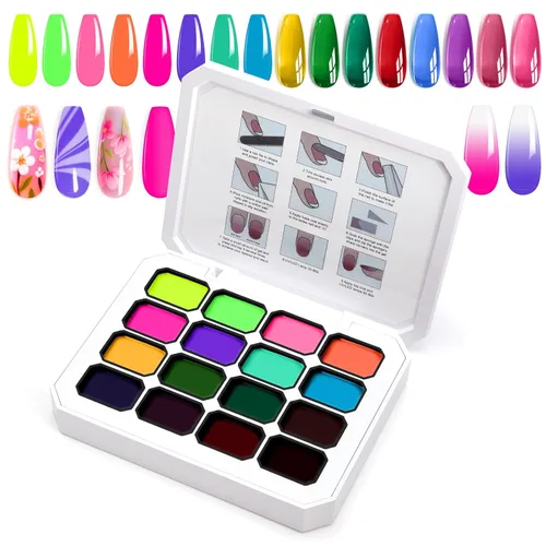 Miniatura 15 de Gel de Pintura con Degradado, 12 Colores Brillantes de Esmalte de Uñas en Gel Ombré para Uñas con Pigmento Pat Aura, Manicura Francesa DIY, Arte