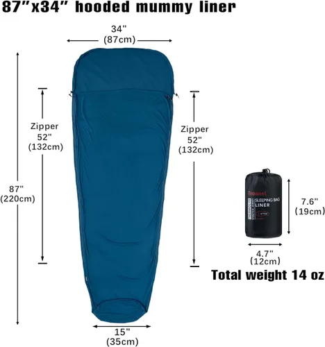 Miniatura 2 de BROWINT Forro 100% Thermolite para saco de dormir con 2 cremalleras, momia con capucha y rectangular para campamento; saco de dormir para adultos