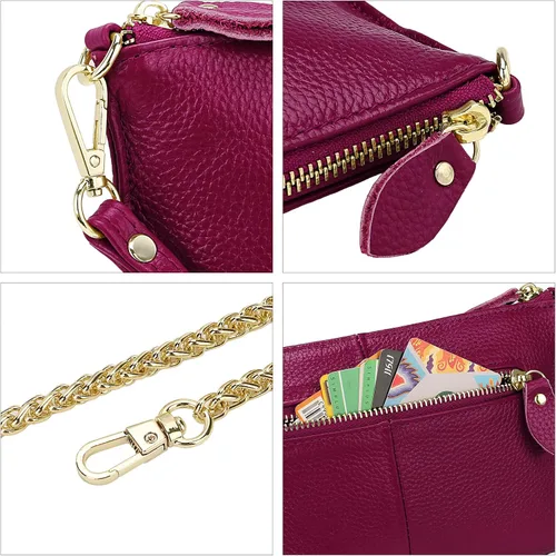 Miniatura 6 de Uromee Cartera de mano para mujer, de piel auténtica, con cadena de hombro desmontable