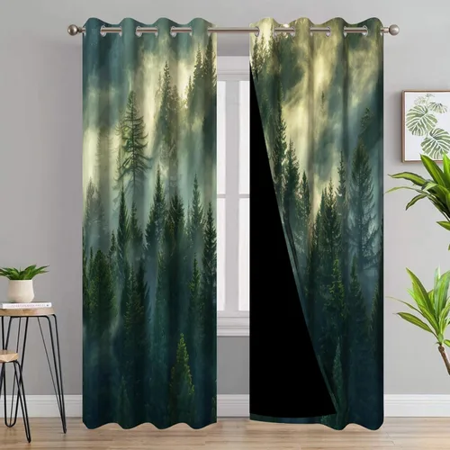 Miniatura 23 de AWERT Cortinas opacas para dormitorio, árbol negro con niebla, naturaleza, amanecer, bosque, 2 paneles para sala de estar, bloqueo de calor, 21 x 45