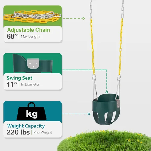 Miniatura 3 de Sorbus Cuna para bebé - Columpio para niños pequeños con respaldo alto, columpio tipo cubeta para bebés y niños pequeños, con cadenas recubiertas