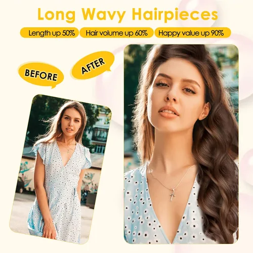 Miniatura 5 de Extensiones de cabello con alambre invisible con alambre transparente, tamaño ajustable, 3 clips de seguridad, largo, ondulado, sintético, postizo