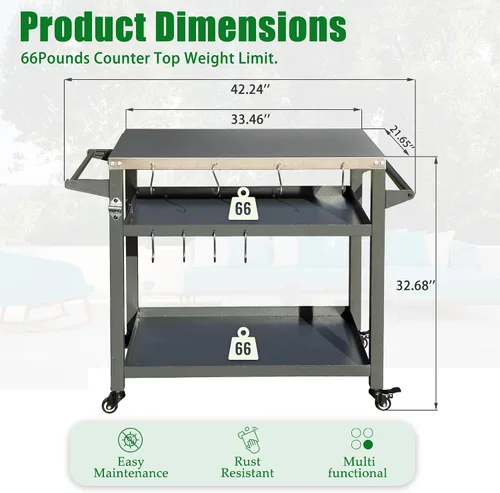 Miniatura 4 de Domi - Mesa de parrilla para exteriores de 3 estantes, carrito de parrilla con ruedas, horno de pizza al aire libre y mesa de preparación