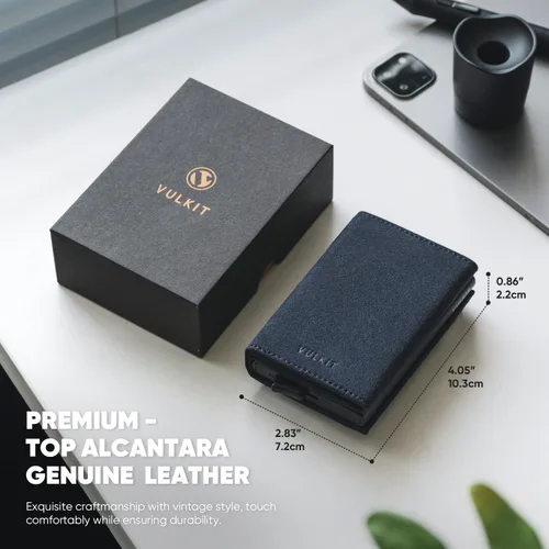 Miniatura 2 de VULKIT Cartera plegable de cuero con compartimento para billetes, ventana de identificación y moneda