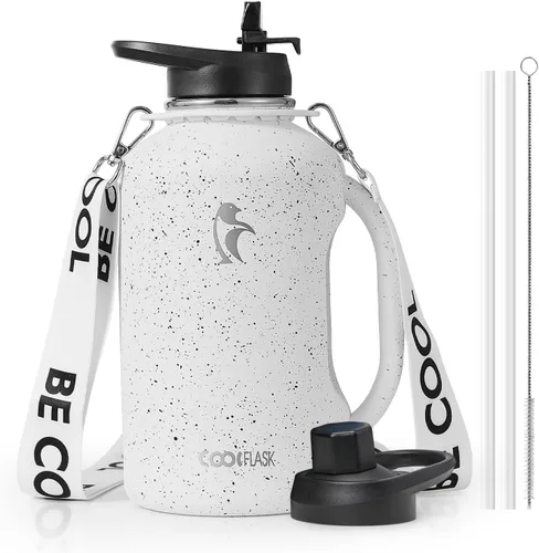 Miniatura 11 de Coolflask - Botella de agua aislada de 64 onzas, jarra de agua de medio galón con asa, popote de acero inoxidable, doble pared, de metal al vacío