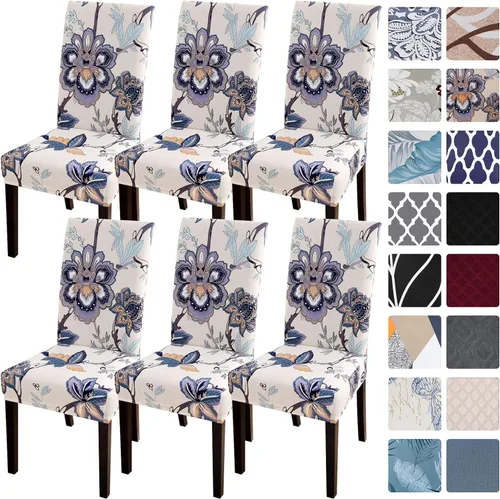 Miniatura 34 de SearchI Juego de 4 fundas para sillas de comedor, elásticas con estampado floral, fundas deslizables para sillas Parsons de spandex, removibles