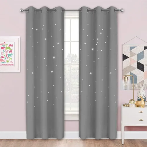 Miniatura 18 de NICETOWN Cortinas infantiles perforadas, cortinas marroquíes con estrellas azules para dormitorio de niñas, gruesas y suaves, para oscurecer la Azul