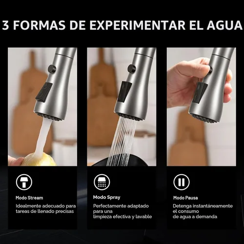 Miniatura 4 de WEWE grifo de cocina de una sola manija, de arco alto, extraíble, níquel pulido, grifos para fregaderos de cocina de una sola palanca, de acero