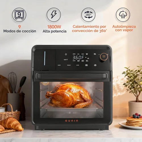 Miniatura 3 de OUNIN Combo de horno tostador y freidora de aire, horno de vapor de convección 11 en 1 con freidora de aire, vapor, doble cocción, horneado, asado