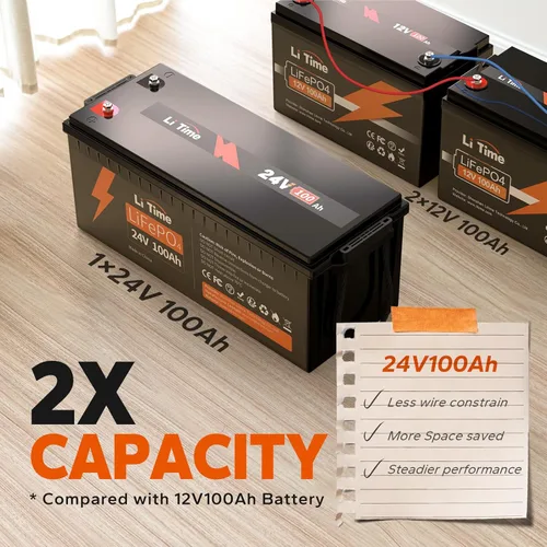Miniatura 3 de Litime Batería de litio LiFePO4 de 24 V 100 Ah, 4000+ ciclos profundos, BMS integrado de 100 A para RV, motor de pesca por curricán, marino, solar