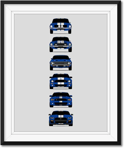Miniatura 13 de Custom Car Posters Póster hecho a mano compatible con Shelby Mustang GT500 Generations e impresión de Ford Shelby GT500, color gris Eleanor con 8.