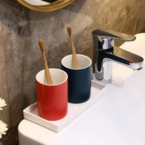 Miniatura 5 de Gaolinci 2 tazas de baño, soporte para cepillos de dientes de cerámica, vaso de 9 onzas