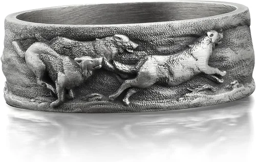 Miniatura 2 de BySilverStone Jewelry Wolf Family - Anillo de plata para hombre, anillo de promesa oxidado con lobo grabado para hombre, anillo de plata