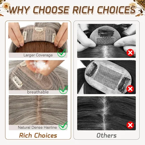 Miniatura 66 de Rich Choices Pelucas con topper de cabello para mujeres, cabello humano real 100% Remy, sin flequillo, para mujeres con adelgazamiento en la parte