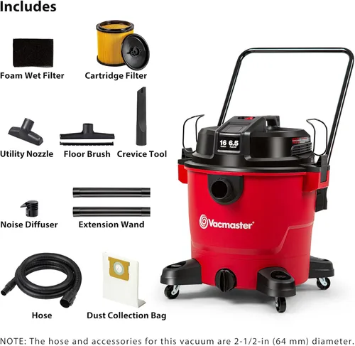 Miniatura 2 de Vacmaster 16-Gallones 6.5 HP Pico† Aspiradora para Seco/Húmedo – VJH1612PF 1101, Rojo