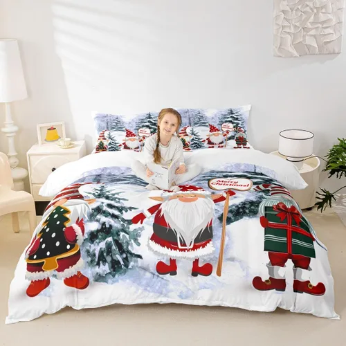 Miniatura 3 de Manfei Juego de funda de edredón de gnomos lindos tamaño matrimonial, funda de edredón con 2 fundas de almohada, juego de ropa de cama temática
