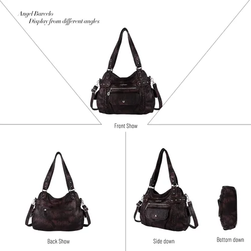 Miniatura 76 de Angel Barcelo - Bolsa de hombro amplia para mujer, diseño Hobo, cuero lavado
