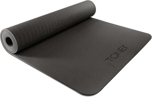 TONE Fitness Esterilla de yoga antideslizante de 1/4 pulgadas de grosor para ejercicios y pilates para entrenamientos en casa con correa de
