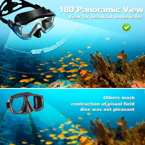 Miniatura 3 de Máscara de buceo Pano 3 para adultos, máscara de esnórquel de vidrio templado, máscara de natación antivaho sin fugas, gafas de natación con Juego