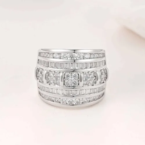 Miniatura 3 de Anillos de boda anchos para mujer, AAAAA, circonita cúbica, compromiso, eternidad, apilables, oro blanco, talla 5-10