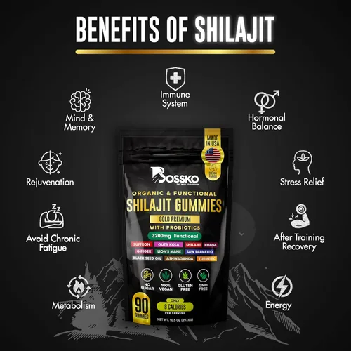 Miniatura 6 de Gomitas Shilajit puras del Himalaya de 3200 mg orgánicas para hombres y mujeres con probióticos y magnesio, Ashwagnadha Chaga, cúrcuma, ácido