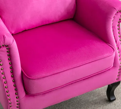 Miniatura 7 de Silla decorativa moderna de mediados de siglo, sillón tapizado, cómodo sofá individual de tela de terciopelo con respaldo forrado para espacios Rosa