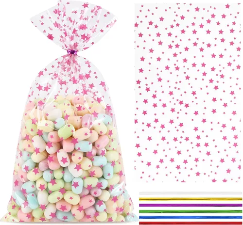 Miniatura 21 de 100 bolsas de regalo de celofán con estampado de estrellas, de 6 x 10 pulgadas, bolsas de regalo de celofán, bolsas de regalo de fiesta, bolsas