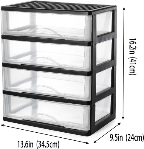 Miniatura 3 de BYCY Organizador de escritorio mediano apilable transparente de 4 cajones para suministros de oficina, cajones de almacenamiento apilables