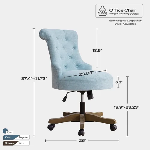 Miniatura 2 de HUIMO Silla de oficina en casa, silla de escritorio tapizada sin brazos con ruedas, altura ajustable, silla de escritorio para computadora con patas