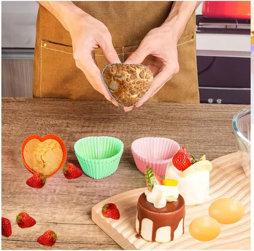 Miniatura 5 de 12 tazas de silicona multicolor para hornear, forros reutilizables para magdalenas, fáciles de limpiar, antiadherentes para fiestas, regalos