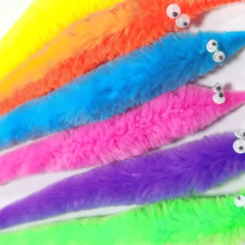 Miniatura 5 de SHENGSEN 24 piezas de juguetes de gusanos peludos, gusanos de cuerda para mascotas, gusanos peludos en cuerda, juguete de truco, regalos de fiesta