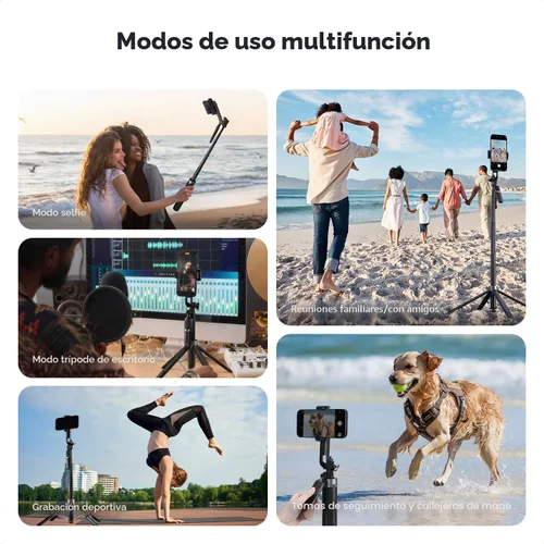 Miniatura 9 de K&F CONCEPT - Trípode para teléfono de 69 pulgadas, con apertura automática para selfie con 4 patas y mango estabilizador, soporte de trípode
