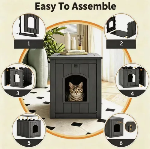 Miniatura 7 de KAMABOKO Casa de gato resistente a la intemperie para exteriores, refugio de gatos de resina para interiores y exteriores, amplio hogar para gatos