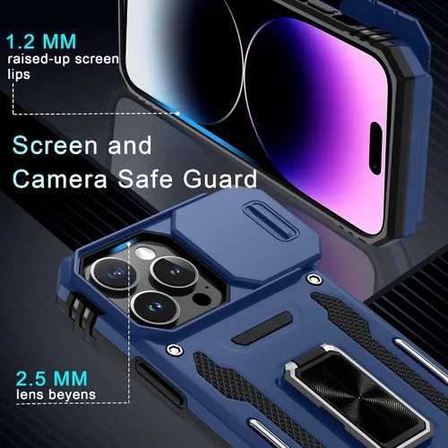 Miniatura 21 de DEERLAMN Funda para iPhone Xs Max con funda deslizante para cámara + protector de pantalla, soporte giratorio de anillo de grado militar a prueba