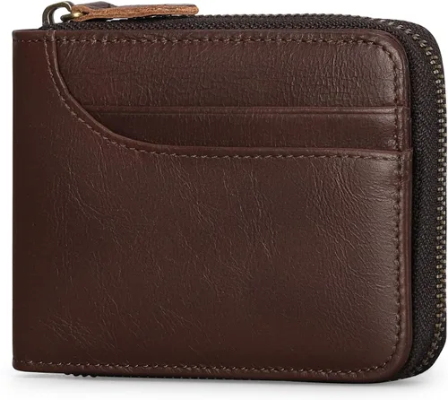 Miniatura 7 de Carteras GOIACII para hombres de cuero genuino con bolsillo frontal RFID con cierre de cremallera Bifold con tarjetero RFID, Zip Around, Bifold