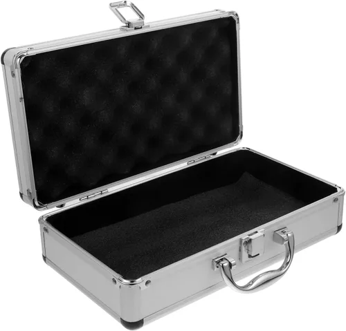 Miniatura 10 de Hemobllo Caja de herramientas de aluminio de 11 x 6 x 3 pulgadas, funda de capa de espuma con cerradura para herramientas organizadas, medicamentos