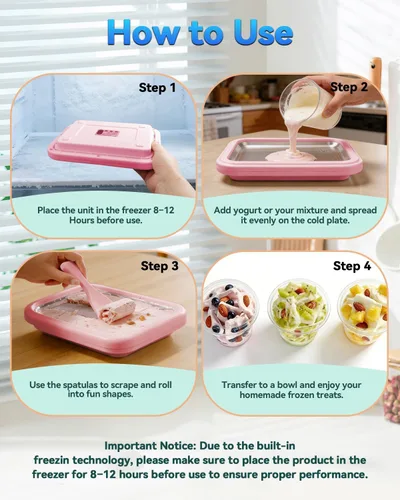 Miniatura 4 de Máquina de helados enrollada, placa manual de acero inoxidable para hacer rollos de helado con 2 raspadores, bandeja de postre congelado casera,