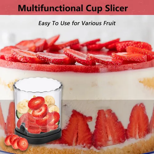 Miniatura 3 de Cortador de frutas, cortador de fresa con cuchillas inoxidables para huevo, plátano, pepino, hongos, herramienta de cocina desmontable, rebanada