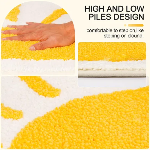 Miniatura 6 de Alfombras de baño medio círculo, lindas alfombras de baño bohemias de color blanco y amarillo, antideslizantes, suaves y absorbentes, de microfibra