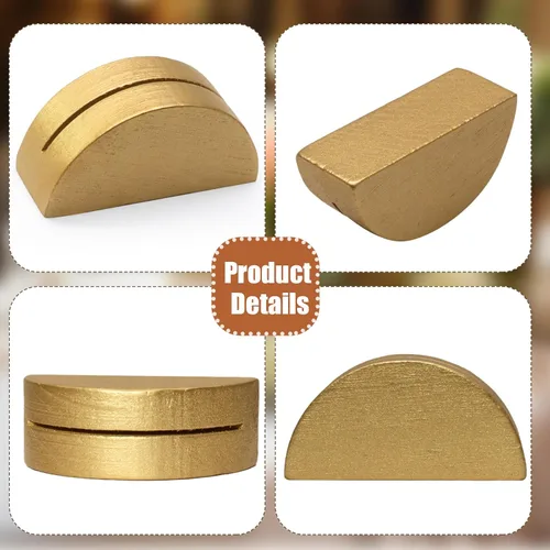 Miniatura 3 de 24 soportes dorados para números de mesa, soporte ligero de madera, diseño semicircular para bodas, fiestas, oficina, restaurante (pequeño)