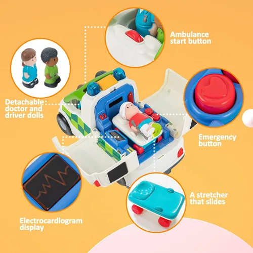 Miniatura 4 de Vehículo de juguete de ambulancia con luces y sonidos, juego de rol de rescate, juego de ambulancia, juguetes para niños de 1, 2 y 3 años, camión