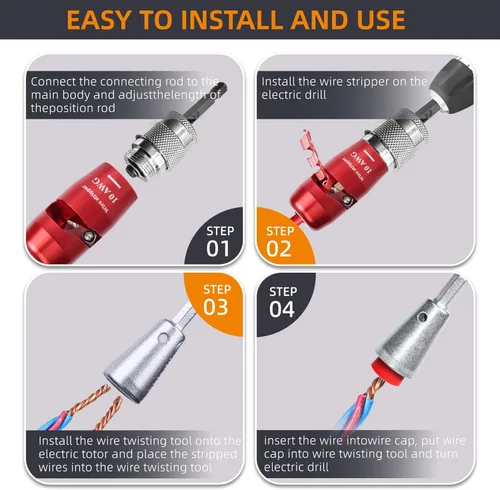 Miniatura 2 de ANGELSWORD Pelacables de 12 AWG para taladro, herramienta de pelado de cables, herramienta de electricista profesional, el compañero perfecto