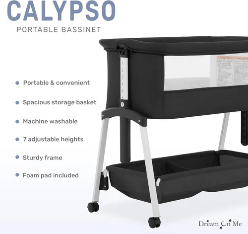 Miniatura 5 de Dream On Me Calypso - Moisés portátil con ruedas, altura ajustable, moisés plegable para bebé con laterales de malla transpirable, colchón
