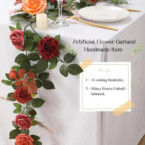 Miniatura 8 de Senseya Guirnalda de flores de rosas artificiales de 5 pies, vid floral falsa de terracota con hojas de rosa, guirnalda de flores rústicas